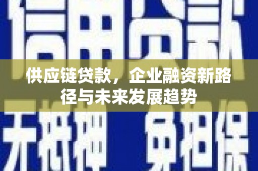 沈北新区供应链贷款，企业融资新路径与未来发展趋势